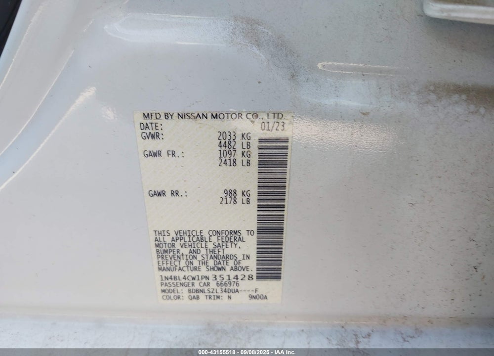 2023 NISSAN ALTIMA VIN: 1N4BL4CW1PN351428