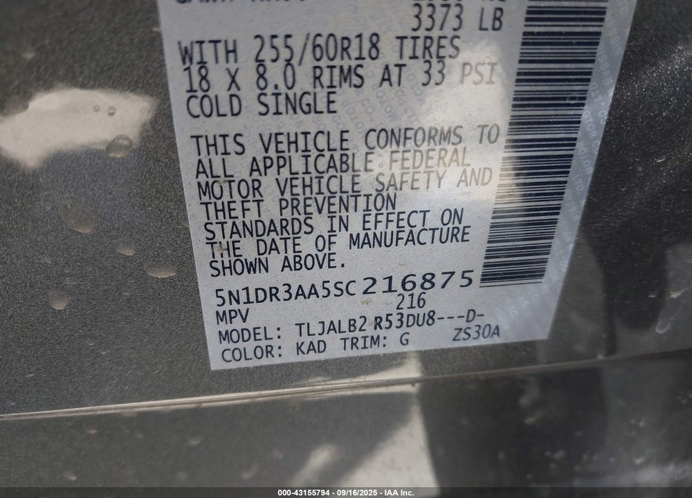 2025 NISSAN PATHFINDER VIN: 5N1DR3AA5SC216875