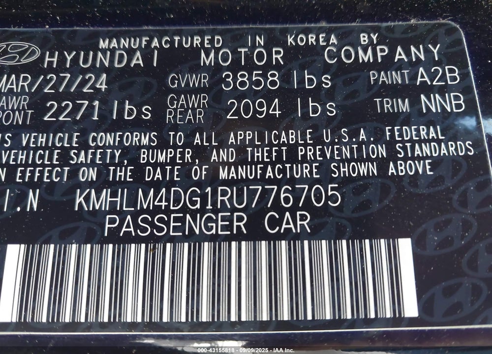 2024 HYUNDAI ELANTRA SEL VIN: KMHLM4DG1RU776705