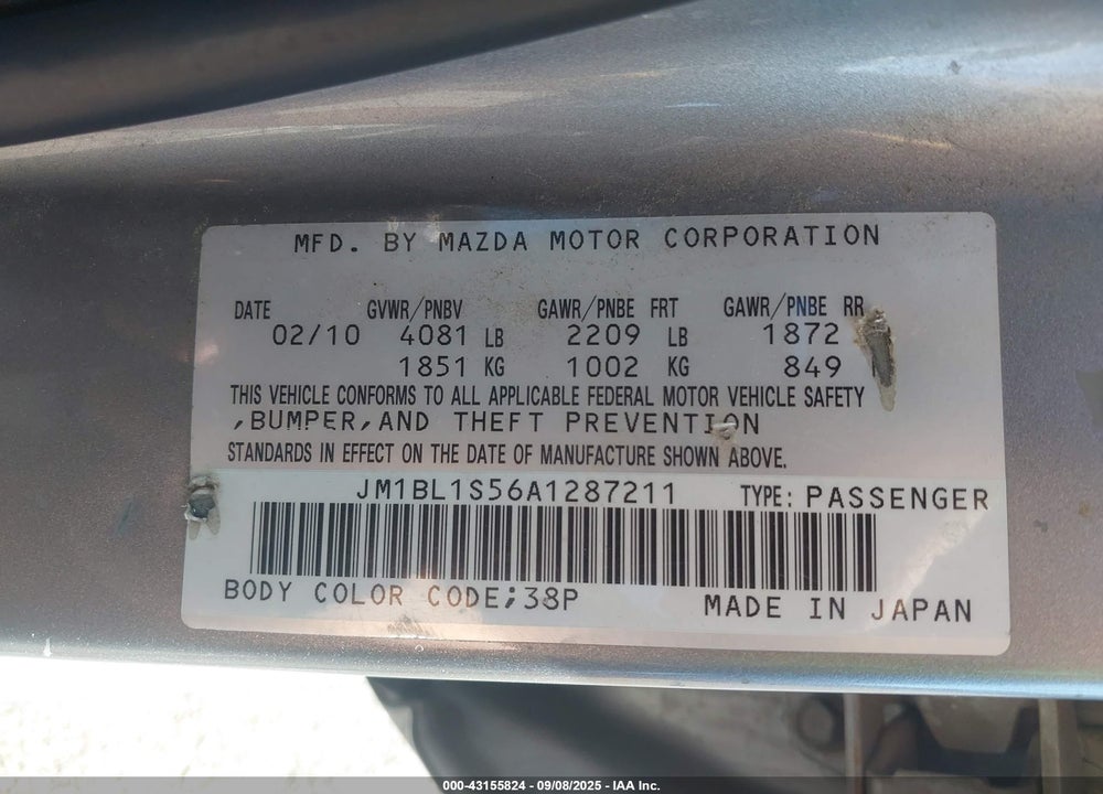 2010 MAZDA 3 VIN: JM1BL1S56A1287211