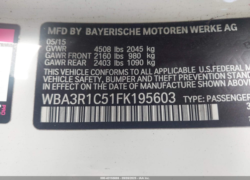 2015 BMW 435I VIN: WBA3R1C51FK195603