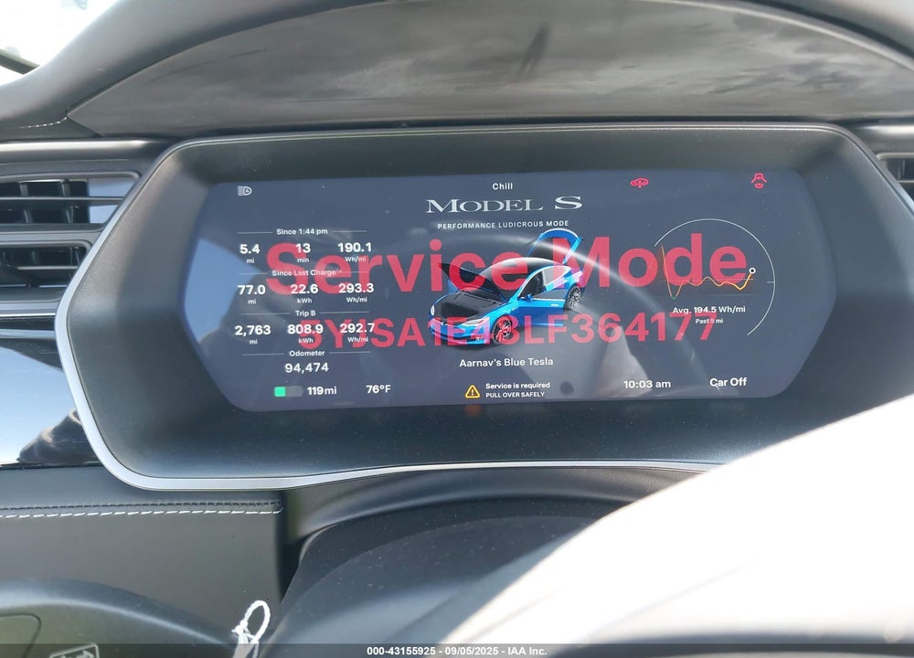 2020 TESLA MODEL S VIN: 5YJSA1E48LF364177