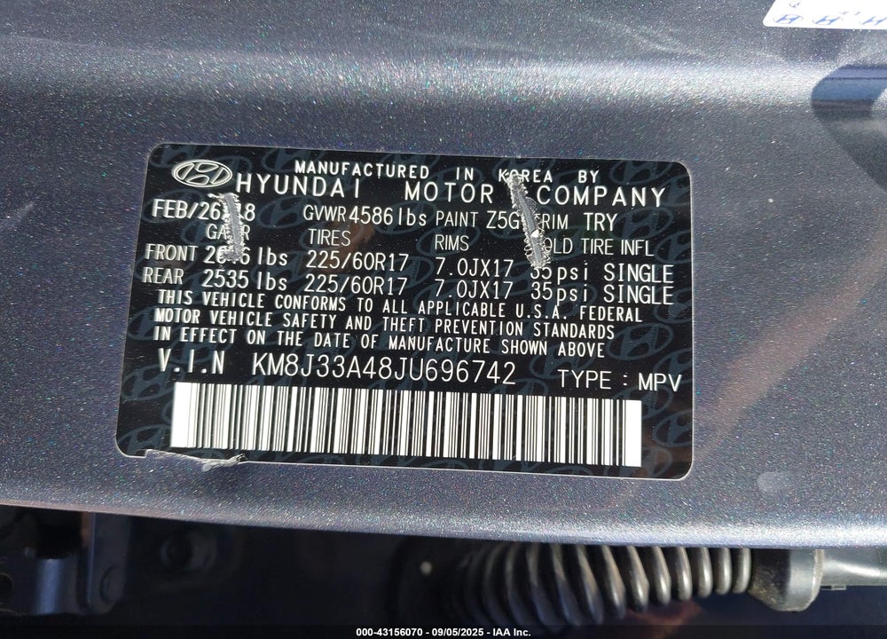 2018 HYUNDAI TUCSON VIN: KM8J33A48JU696742