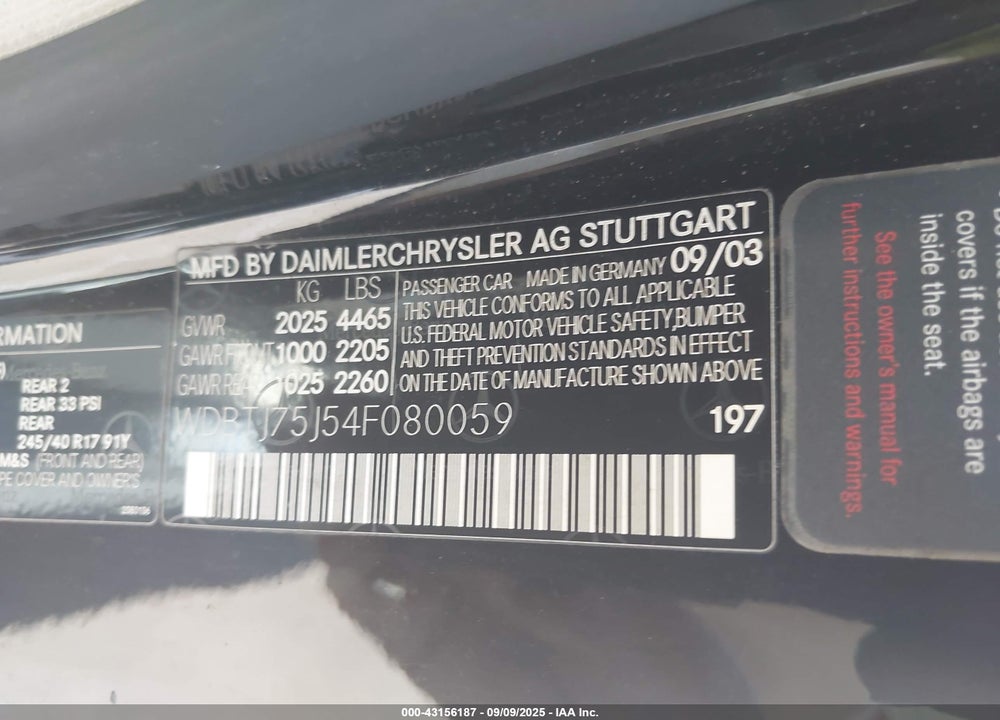 2004 MERCEDES-BENZ CLK 500 VIN: WDBTJ75J54F080059