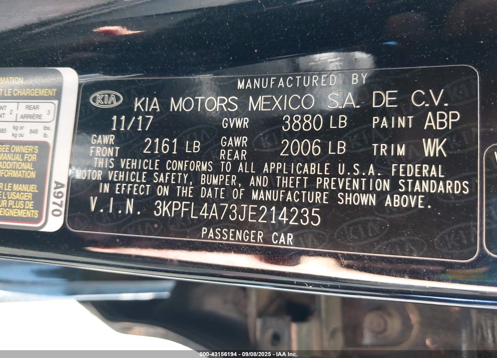 2018 KIA FORTE VIN: 3KPFL4A73JE214235