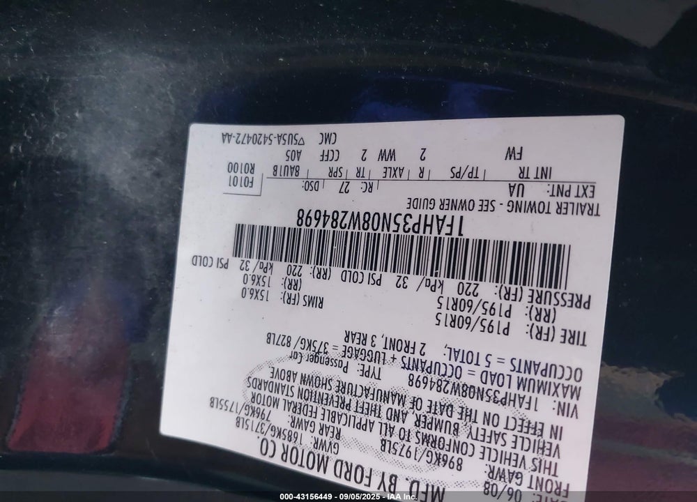 2008 FORD FOCUS SE/SES VIN: 1FAHP35N08W284698