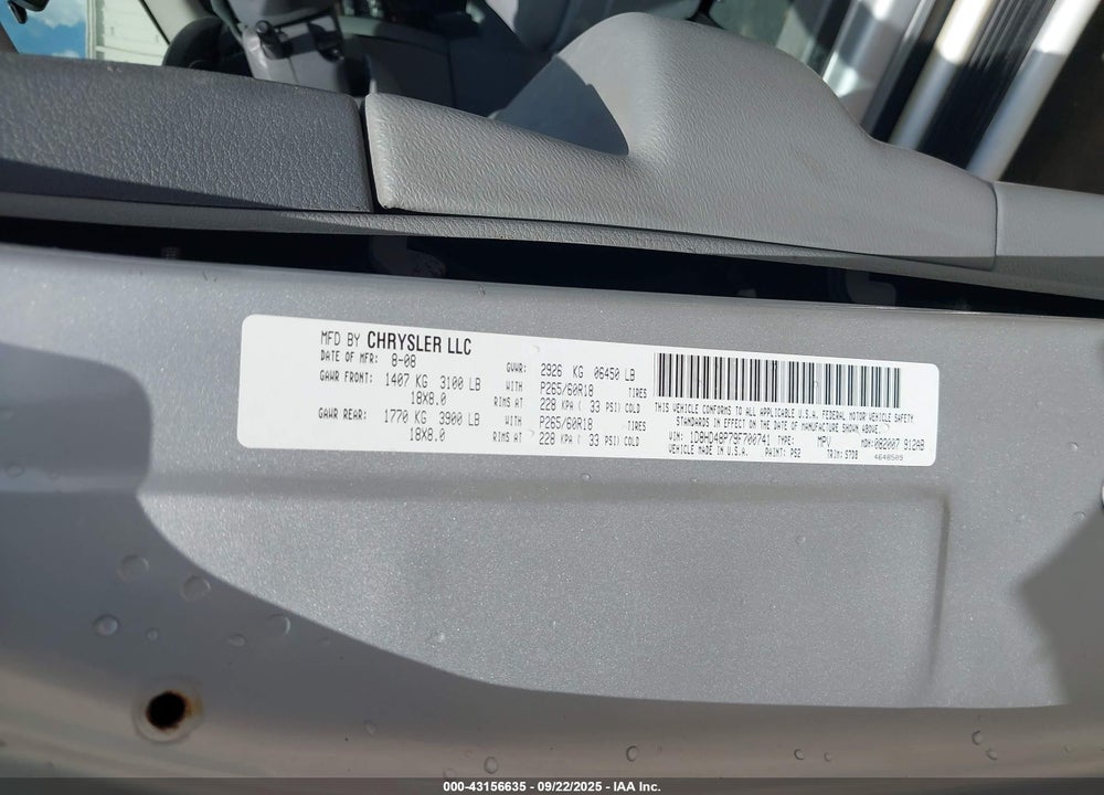 2009 DODGE DURANGO VIN: 1D8HD48P79F700741