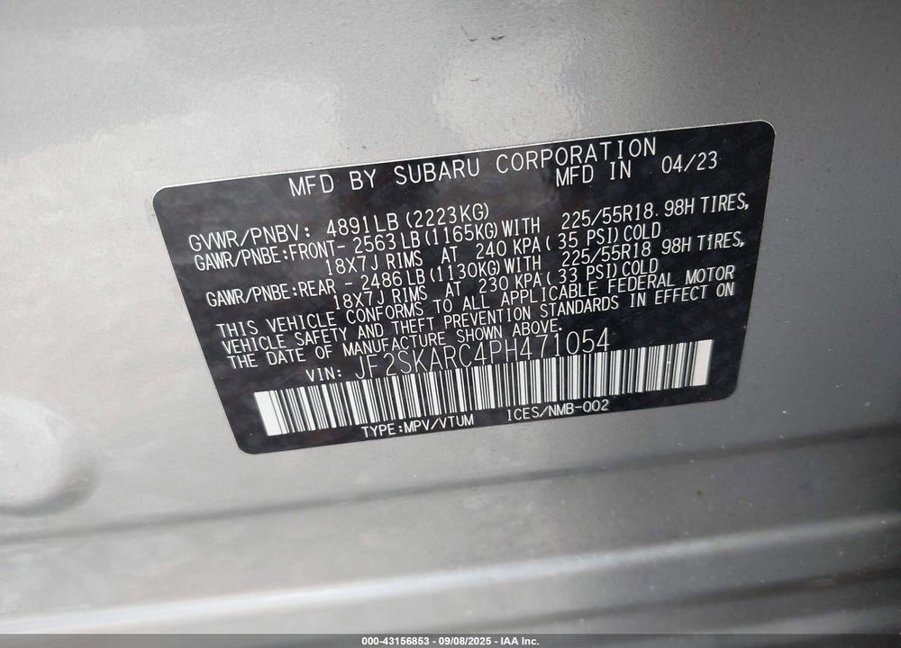 2023 SUBARU FORESTER VIN: JF2SKARC4PH471054