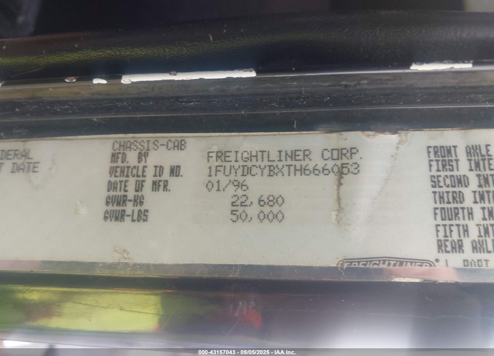 1996 FREIGHTLINER CONVENTIONAL FLD120 VIN: 1FUYDCYBXTH666053
