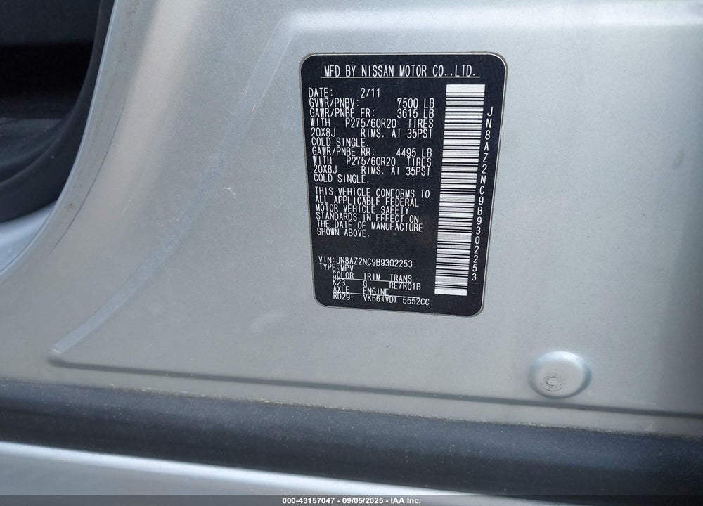 2011 INFINITI QX56 VIN: JN8AZ2NC9B9302253