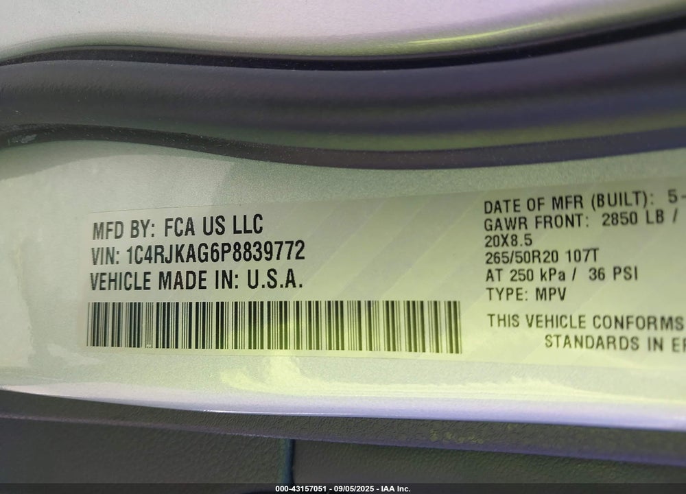 2023 JEEP GRAND CHEROKEE L VIN: 1C4RJKAG6P8839772