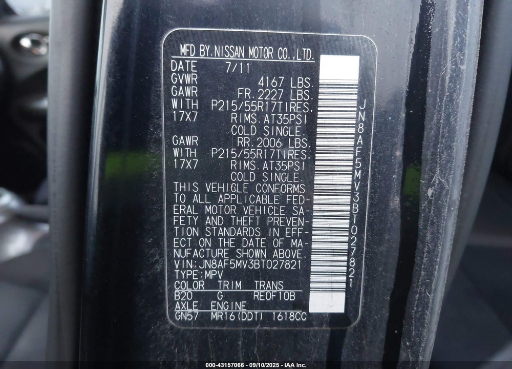 2011 NISSAN JUKE VIN: JN8AF5MV3BT027821