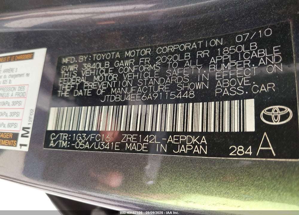 2010 TOYOTA COROLLA LE VIN: JTDBU4EE6A9115448