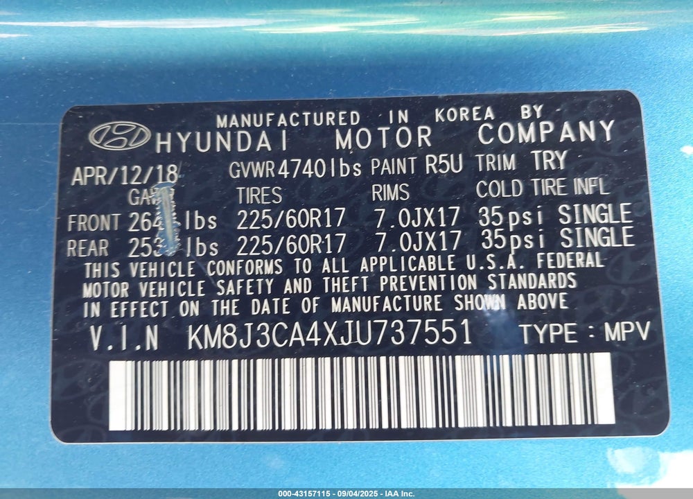 2018 HYUNDAI TUCSON SEL VIN: KM8J3CA4XJU737551