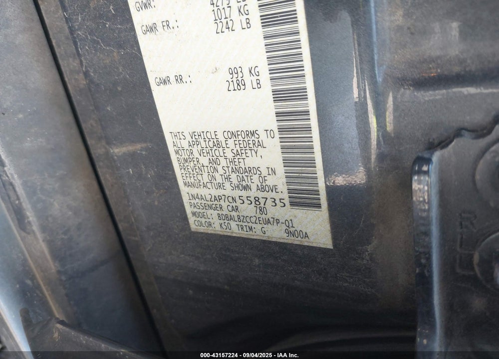 2012 NISSAN ALTIMA VIN: 1N4AL2AP7CN558735