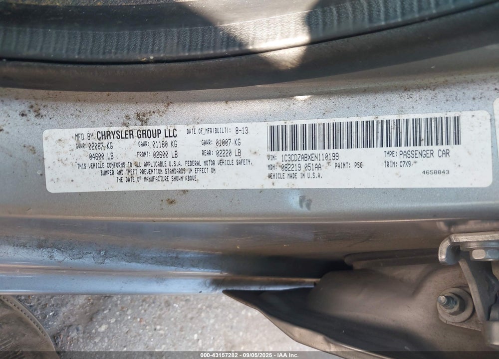 2014 DODGE AVENGER VIN: 1C3CDZABXEN110199