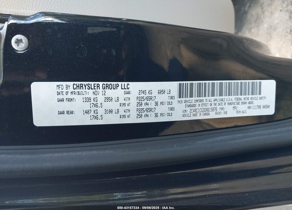 2013 CHRYSLER TOWN & COUNTRY VIN: 2C4RC1CG3DR615876