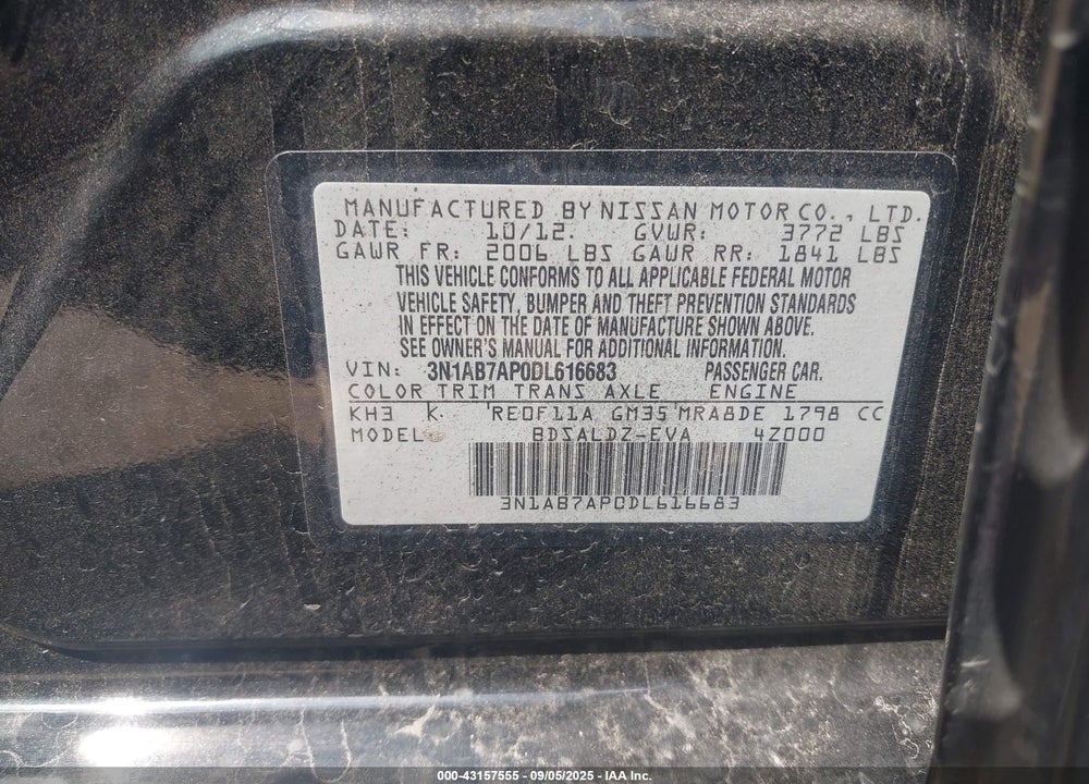 2013 NISSAN SENTRA VIN: 3N1AB7AP0DL616683