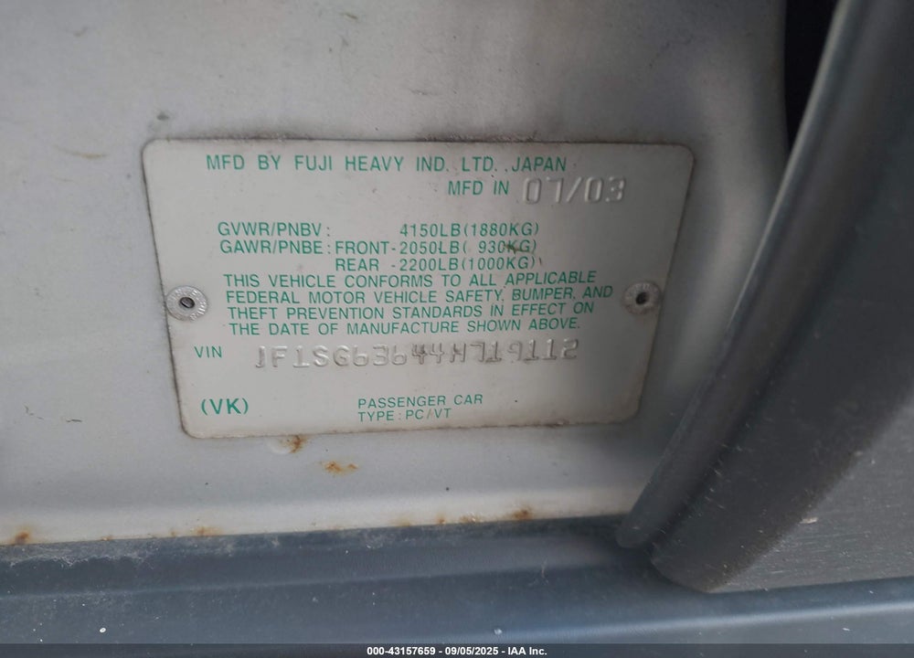 2004 SUBARU FORESTER 2.5X VIN: JF1SG63644H719112