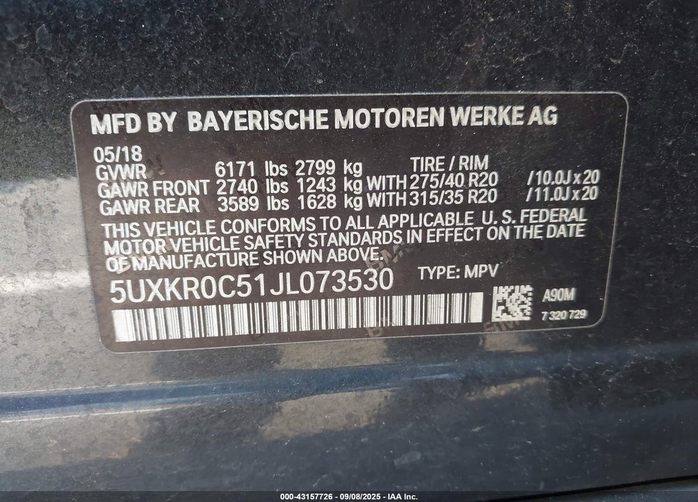 2018 BMW X5 VIN: 5UXKR0C51JL073530