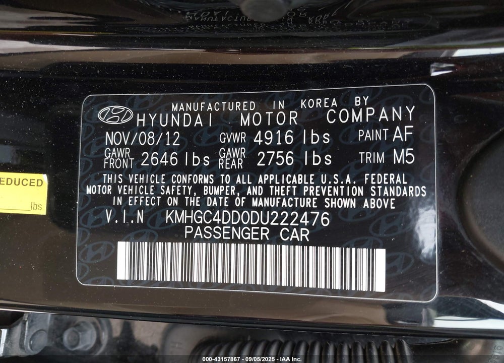 2013 HYUNDAI GENESIS 3.8 VIN: KMHGC4DD0DU222476