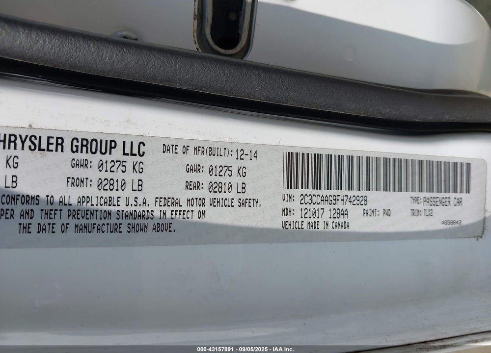 2015 CHRYSLER 300 VIN: 2C3CCAAG9FH742928