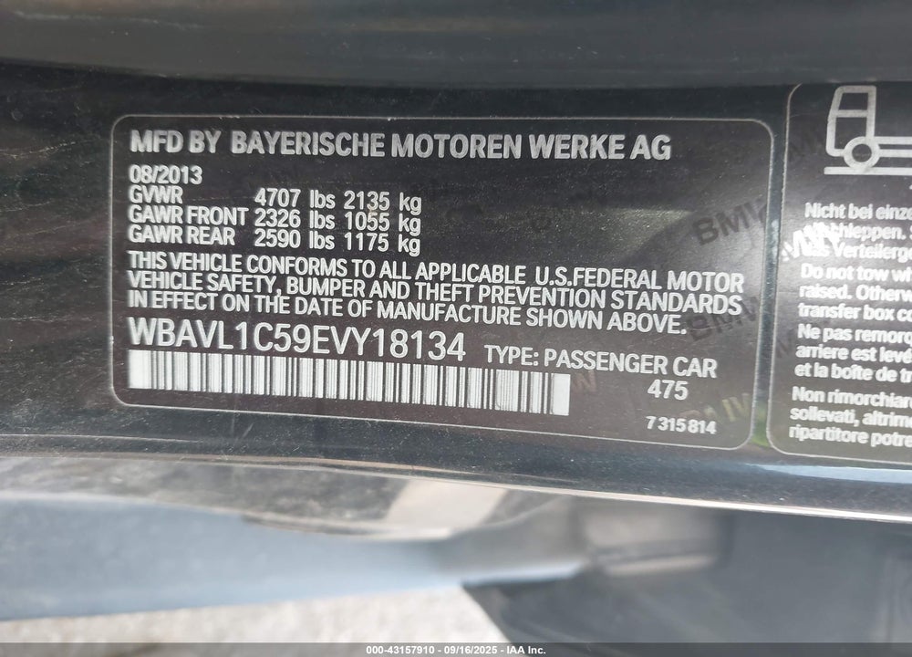 2014 BMW X1 XDRIVE28I VIN: WBAVL1C59EVY18134