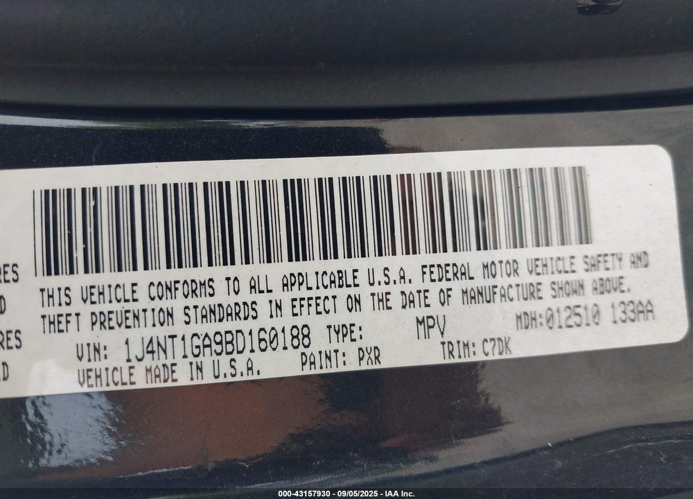 2011 JEEP PATRIOT VIN: 1J4NT1GA9BD160188