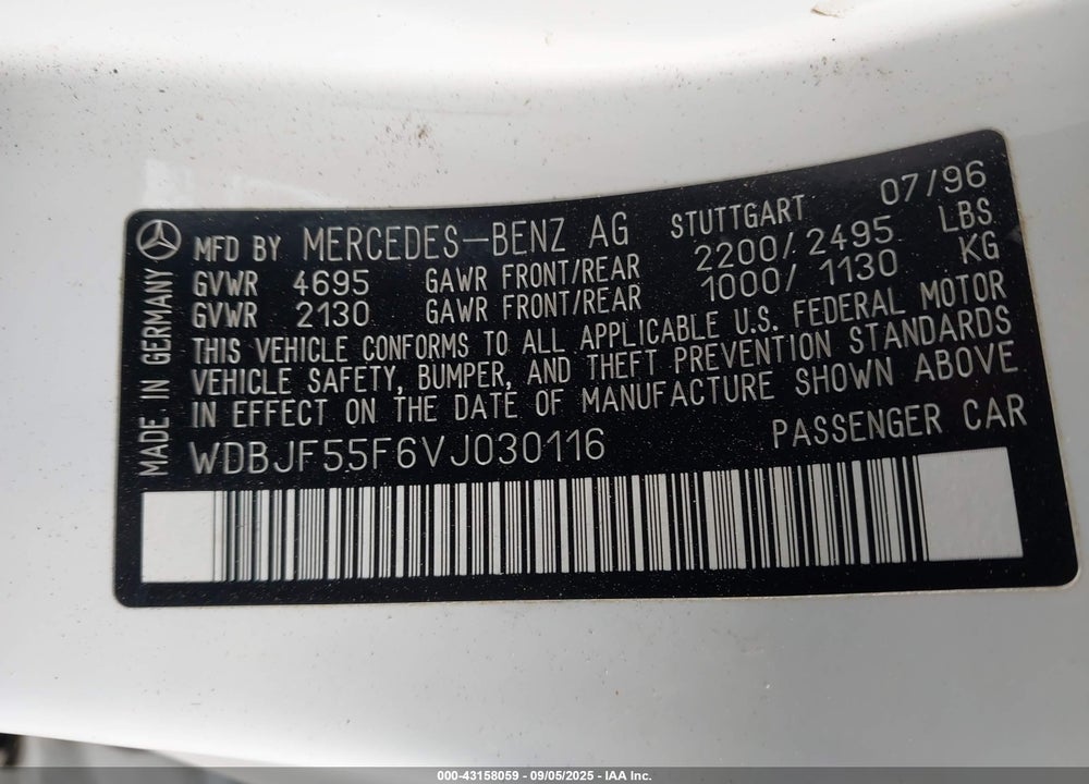 1997 MERCEDES-BENZ E 320 VIN: WDBJF55F6VJ030116