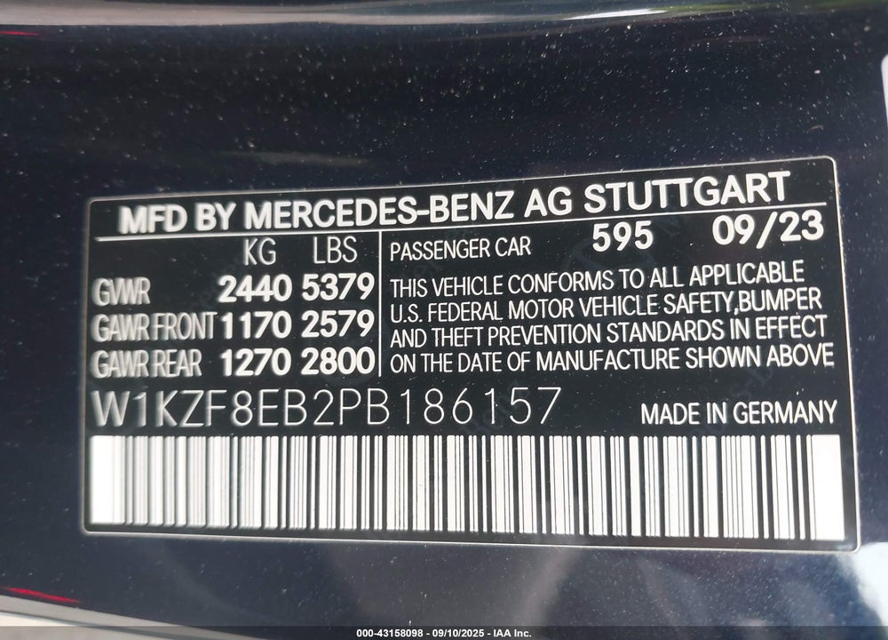 2023 MERCEDES-BENZ E-CLASS VIN: W1KZF8EB2PB186157