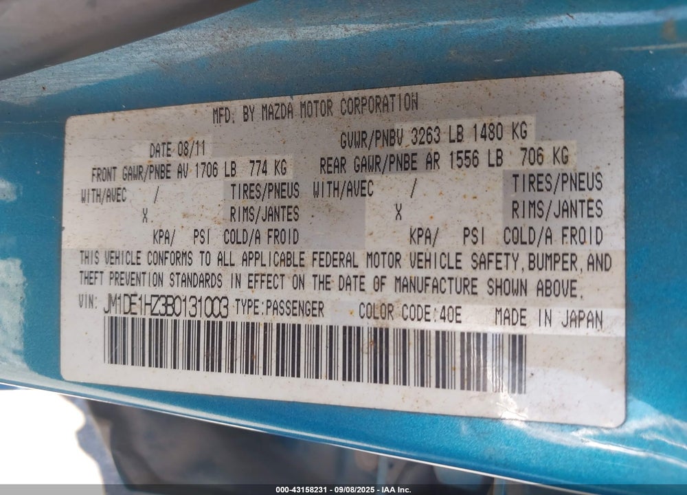 2011 MAZDA 2 VIN: JM1DE1HZ3B0131003