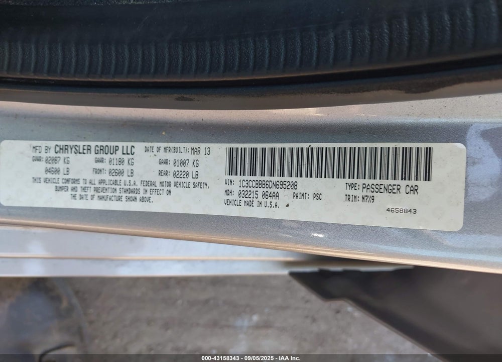 2013 CHRYSLER 200 VIN: 1C3CCBBB6DN695208