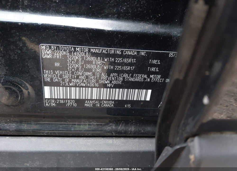 2022 TOYOTA RAV4 HYBRID VIN: 2T3LWRFV5NW140616