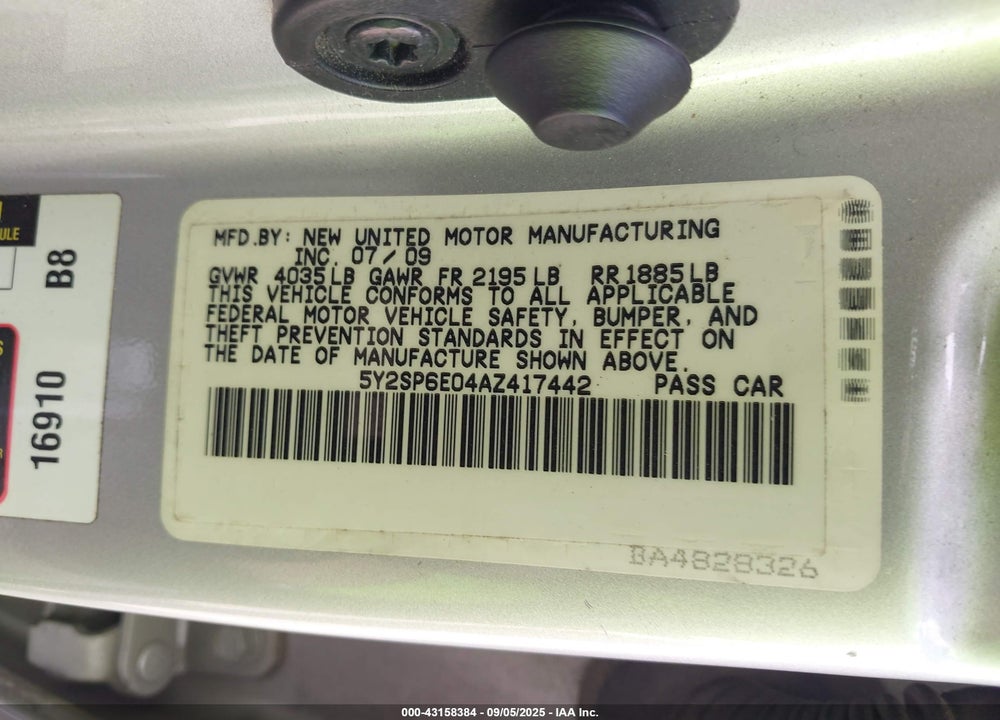 2010 PONTIAC VIBE VIN: 5Y2SP6E04AZ417442