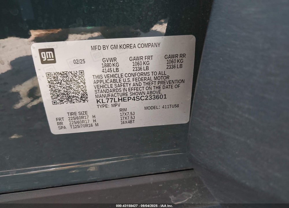 2025 CHEVROLET TRAX VIN: KL77LHEP4SC233601