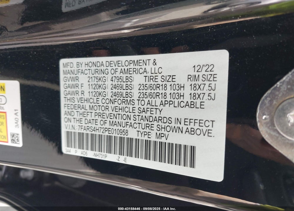 2023 HONDA CR-V VIN: 7FARS4H72PE010958