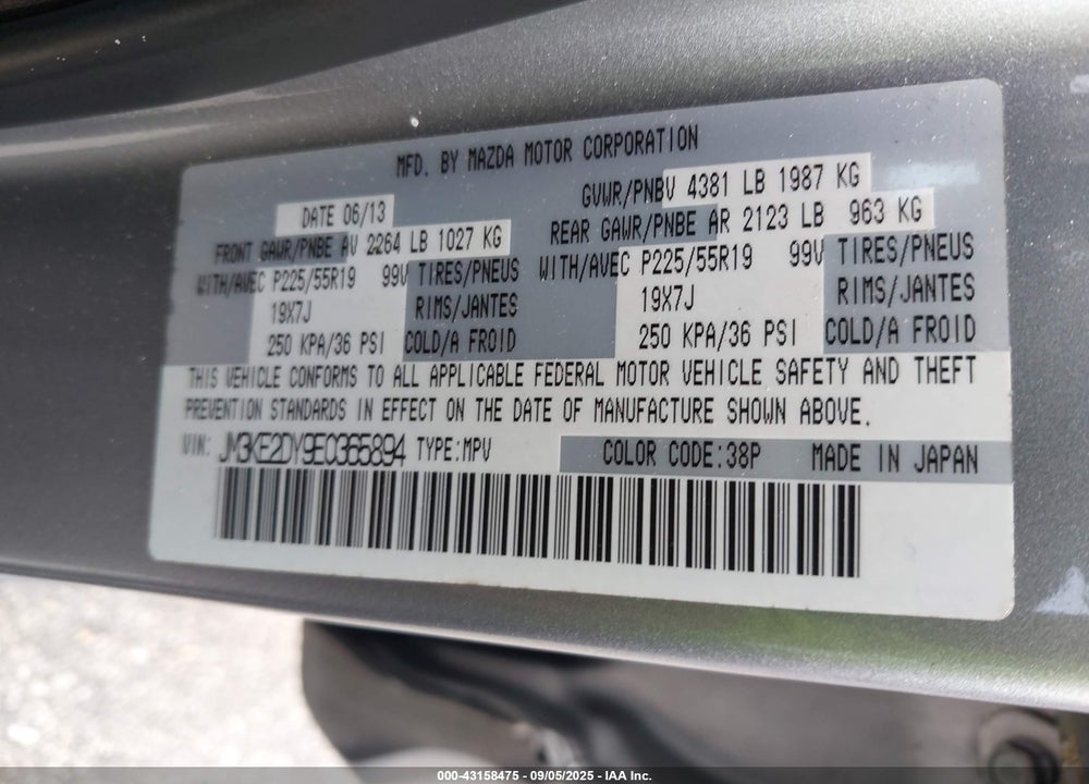 2014 MAZDA CX-5 VIN: JM3KE2DY9E0365894
