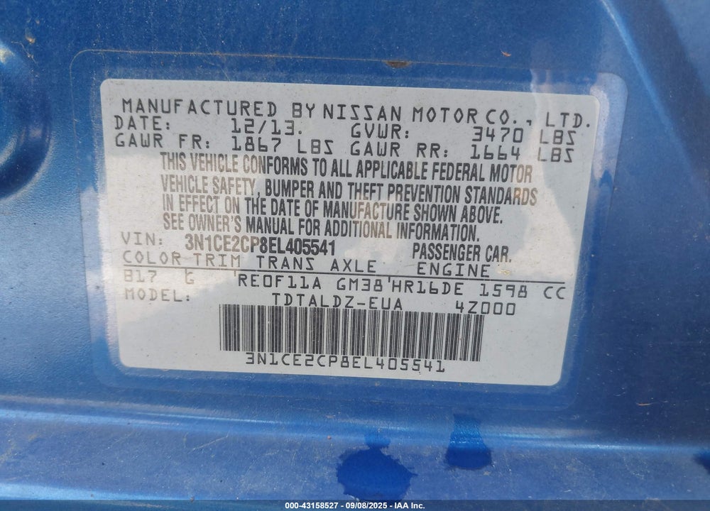 2014 NISSAN VERSA NOTE SV VIN: 3N1CE2CP8EL405541