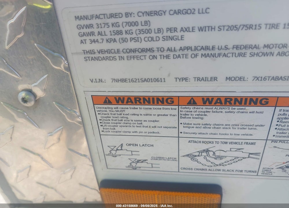 2025 CYNERGY CARGO 2 VIN: 7NHBE1621SA010611
