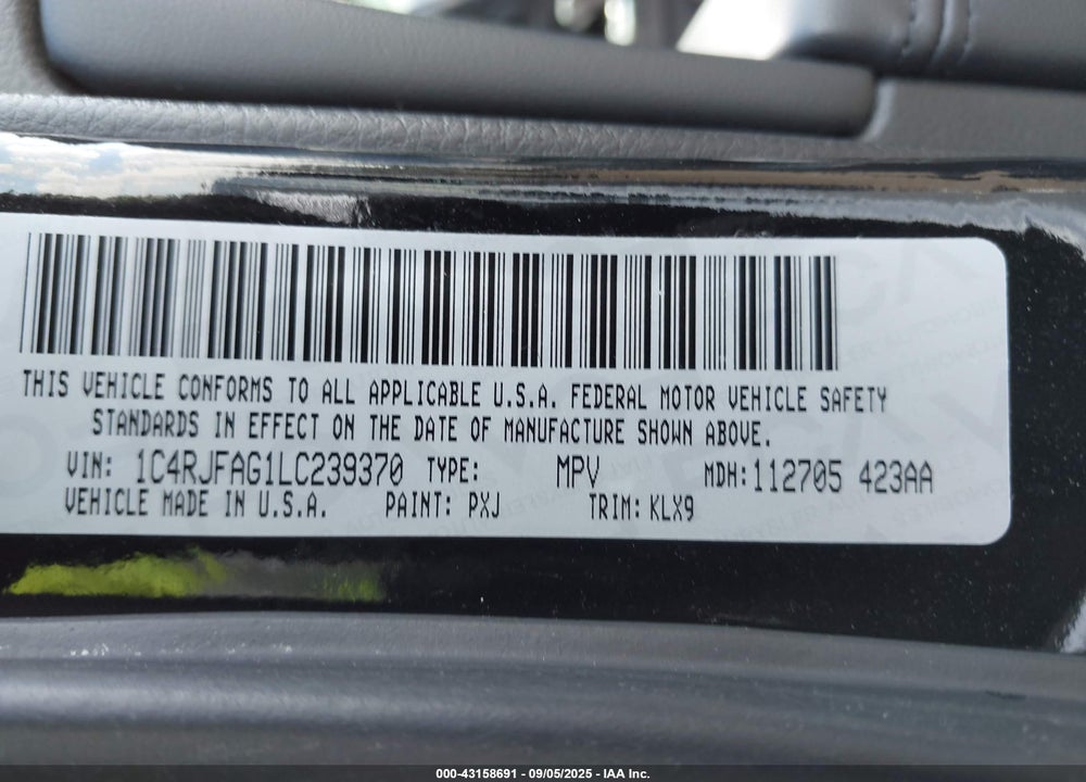 2020 JEEP GRAND CHEROKEE VIN: 1C4RJFAG1LC239370