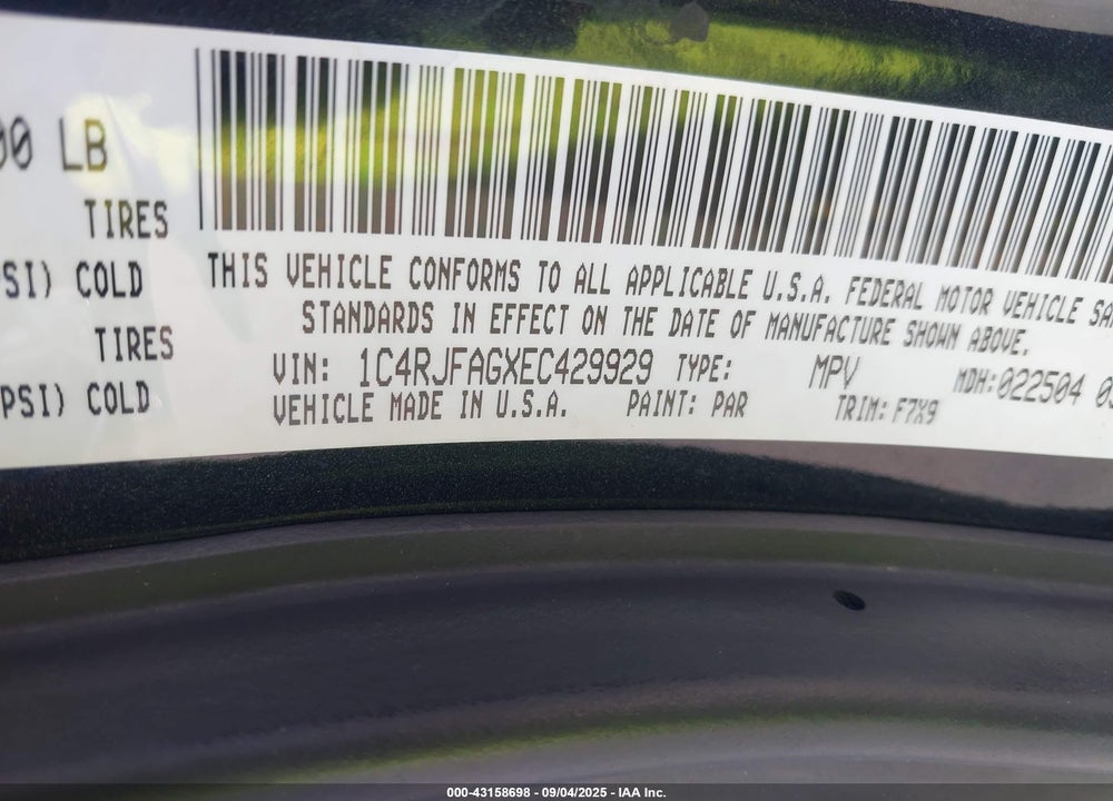 2014 JEEP GRAND CHER VIN: 1C4RJFAGXEC429929