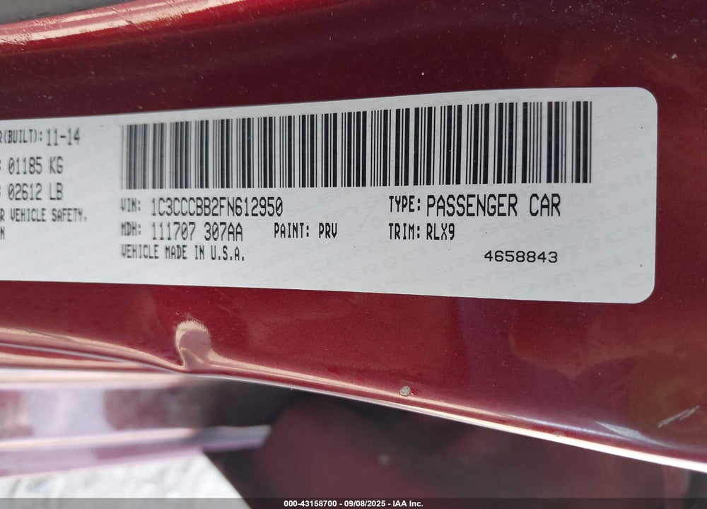 2015 CHRYSLER 200 VIN: 1C3CCCBB2FN612950