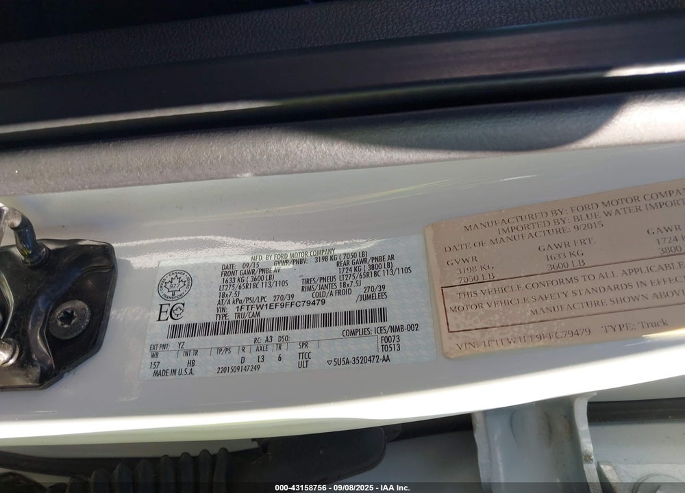 2015 FORD F-150 VIN: 1FTFW1EF9FFC79479