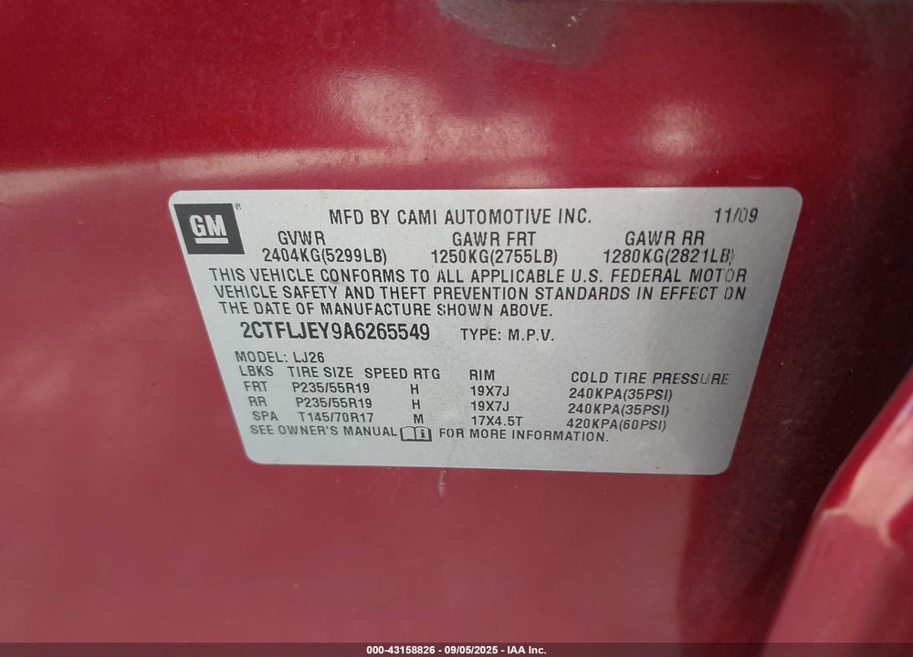 2010 GMC TERRAIN VIN: 2CTFLJEY9A6265549
