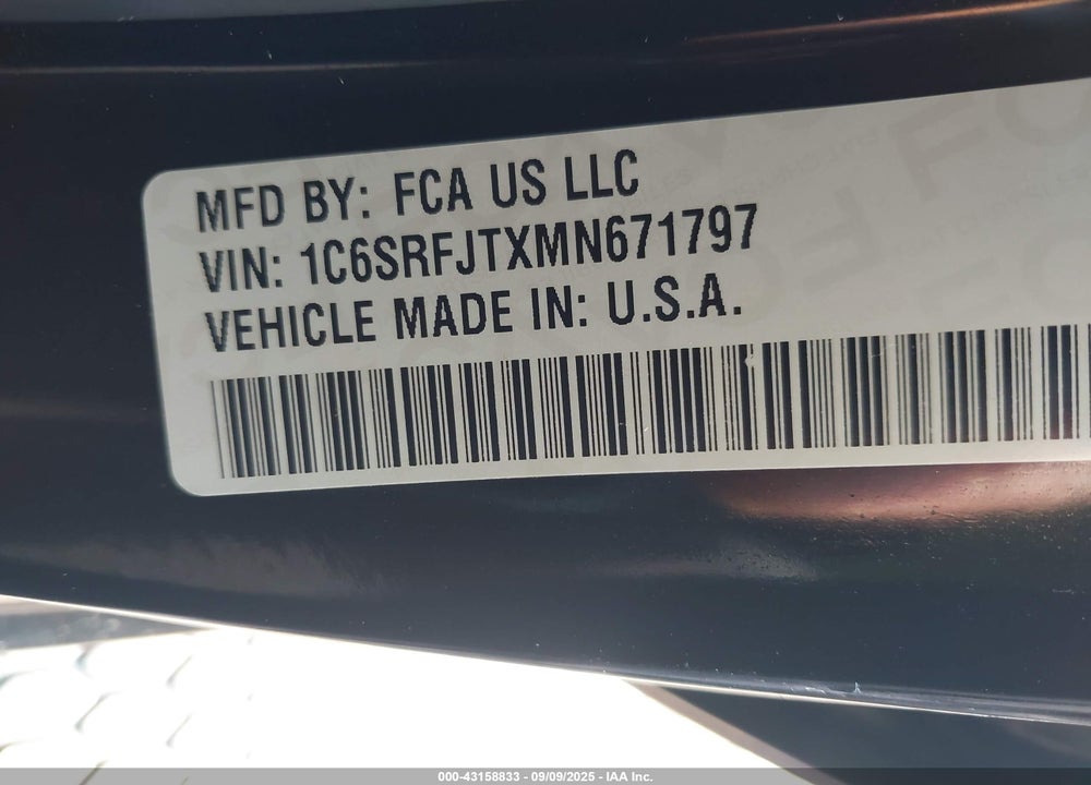 2021 RAM 1500 VIN: 1C6SRFJTXMN671797