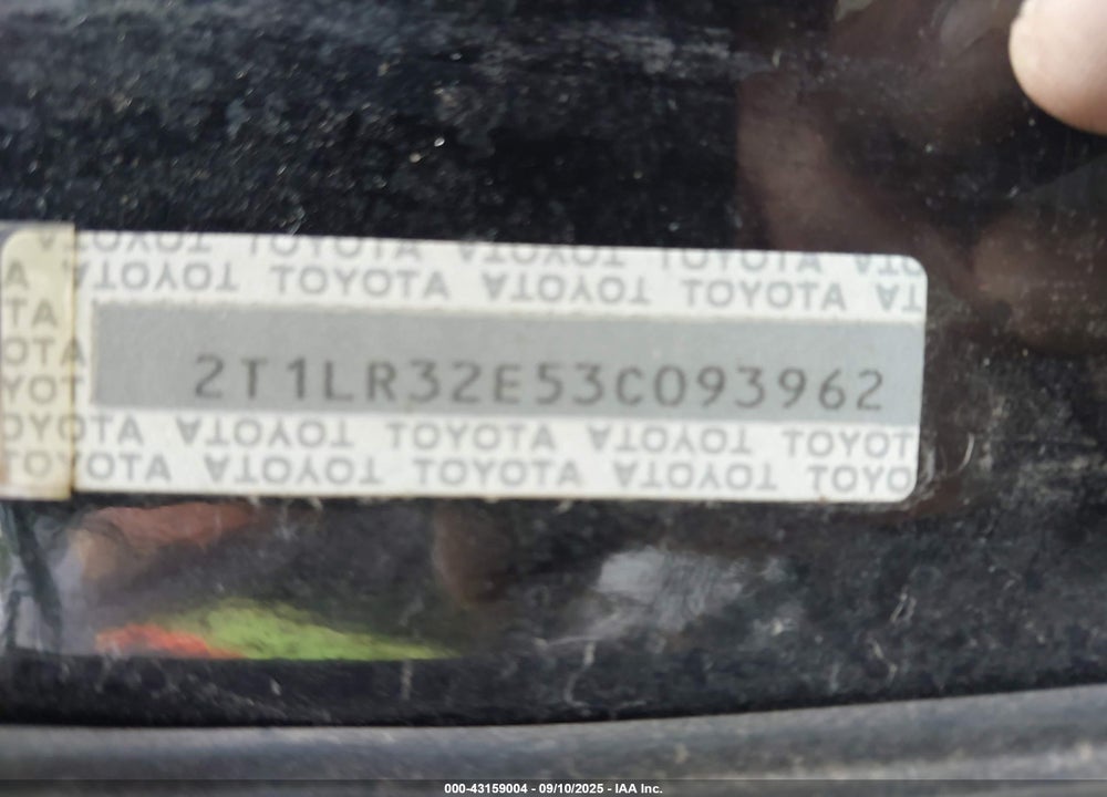 2003 TOYOTA MATRIX STANDARD VIN: 2T1LR32E53C093962