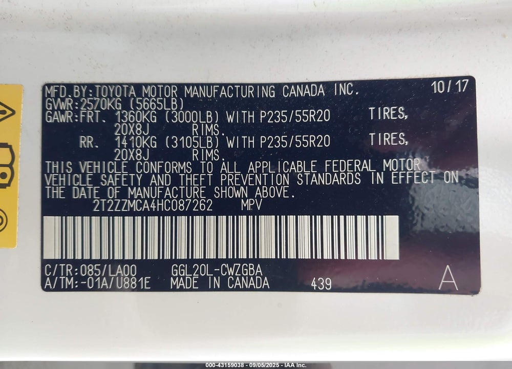2017 LEXUS RX 350 VIN: 2T2ZZMCA4HC087262