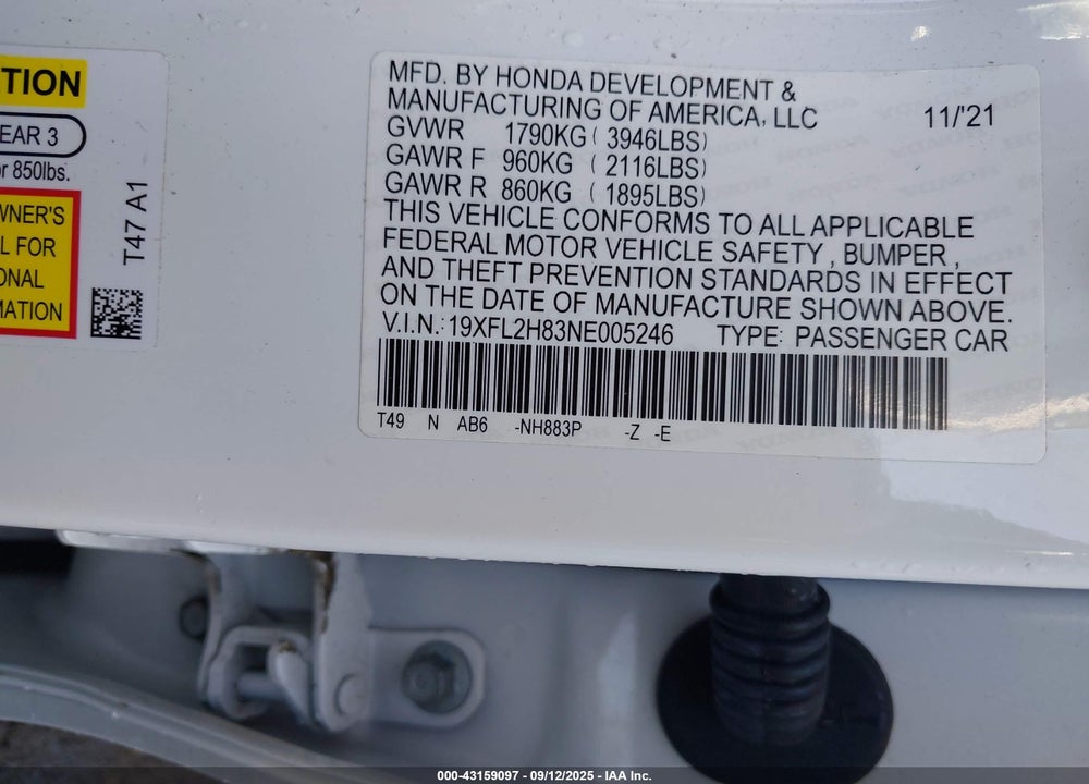 2022 HONDA CIVIC SPORT VIN: 19XFL2H83NE005246