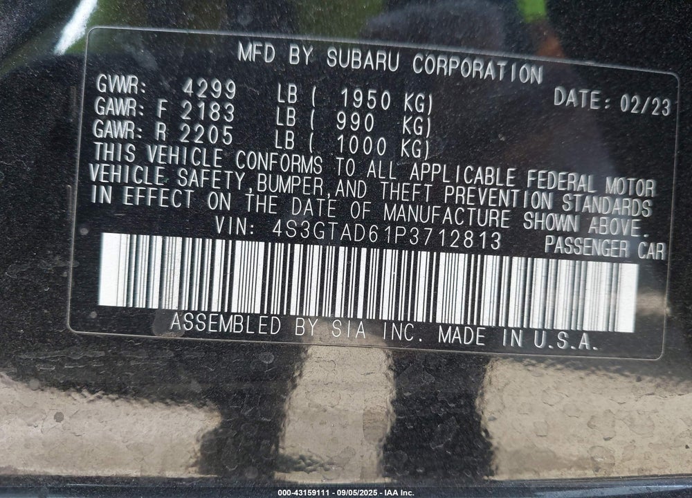 2023 SUBARU IMPREZA PREMIUM 5-DOOR VIN: 4S3GTAD61P3712813