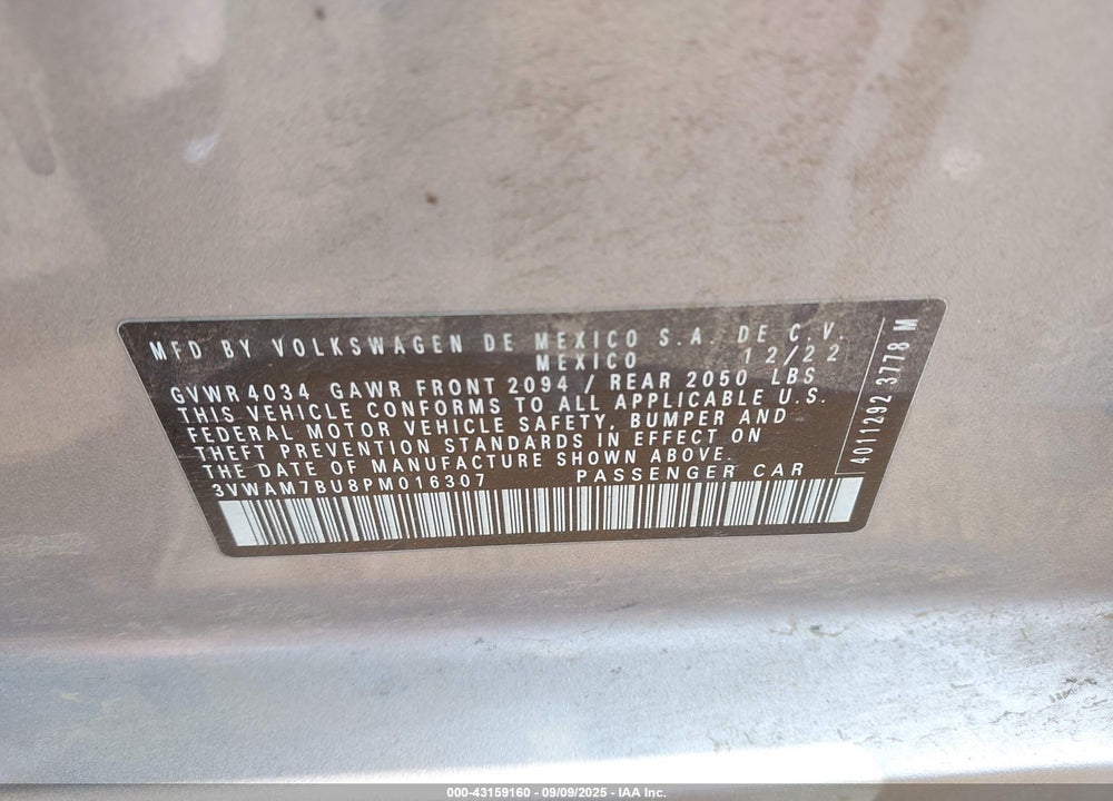 2023 VOLKSWAGEN JETTA VIN: 3VWAM7BU8PM016307